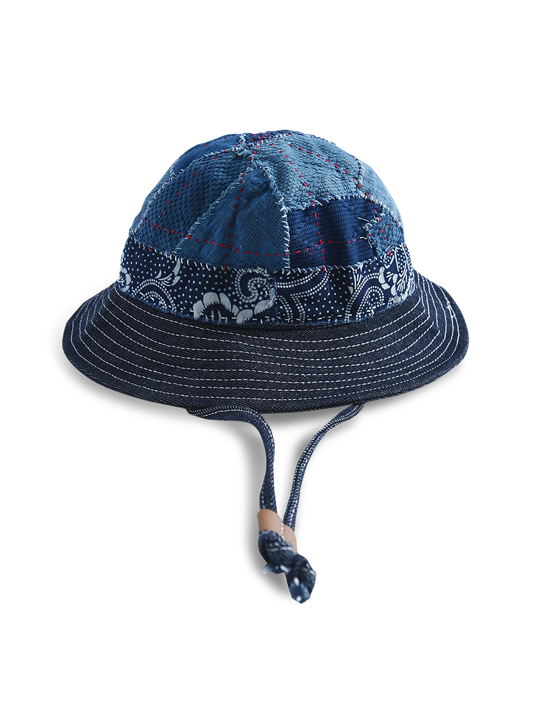予約】ハンドメイド 古布パッチワーク 藍染め バケットハット-PESSOA CLUB