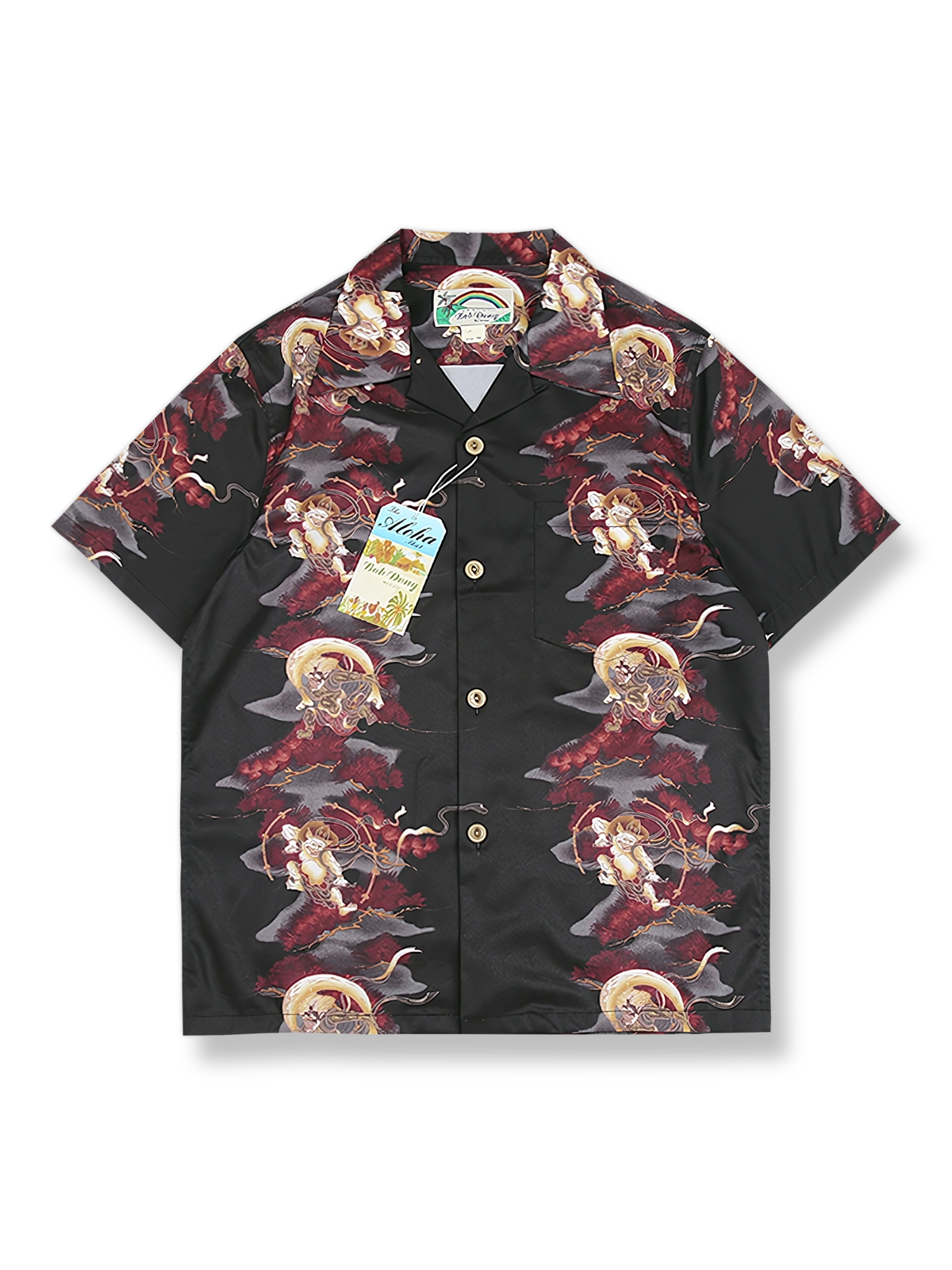 浮世絵タッチの般若プリントが施されたハワイアンシャツ