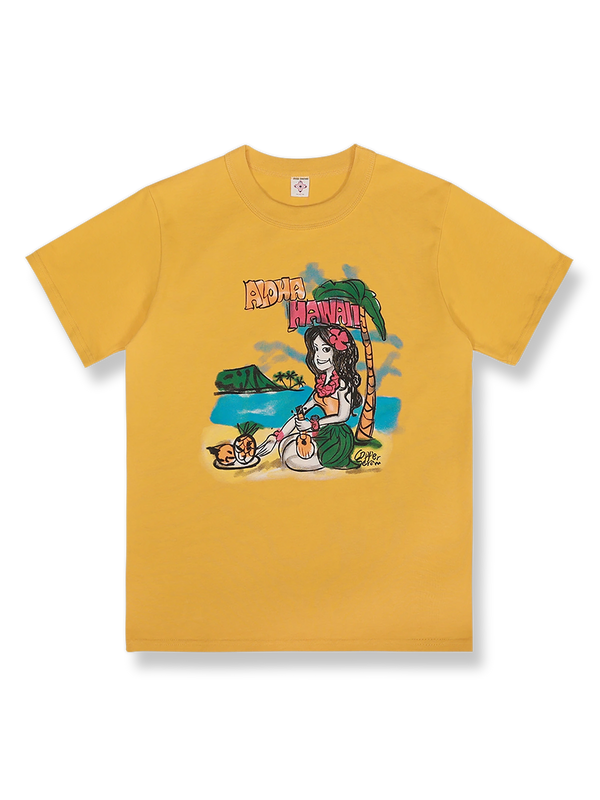 アイランドガールプリントのハワイアン半袖Tシャツ