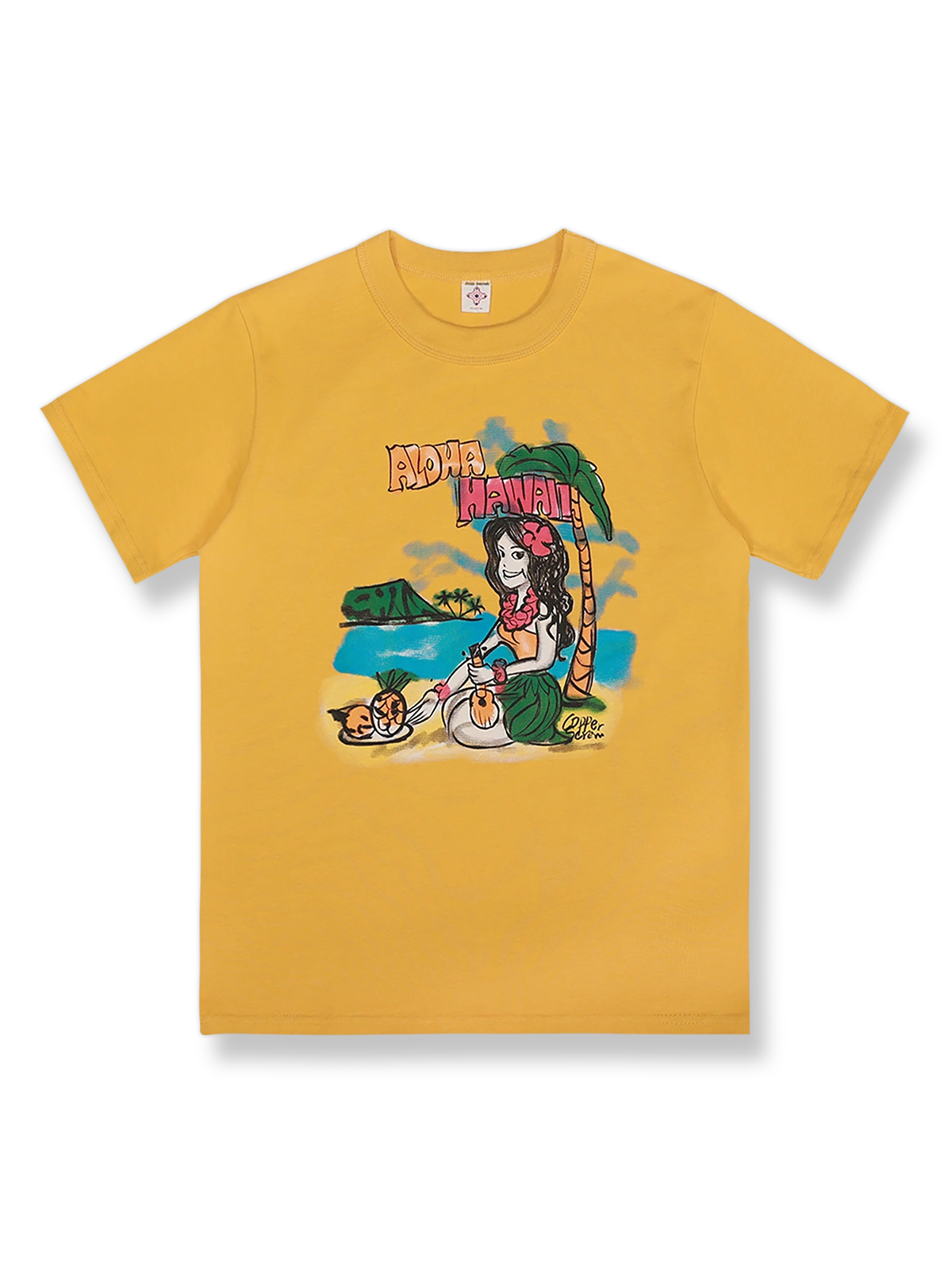 アイランドガールプリントのハワイアン半袖Tシャツ