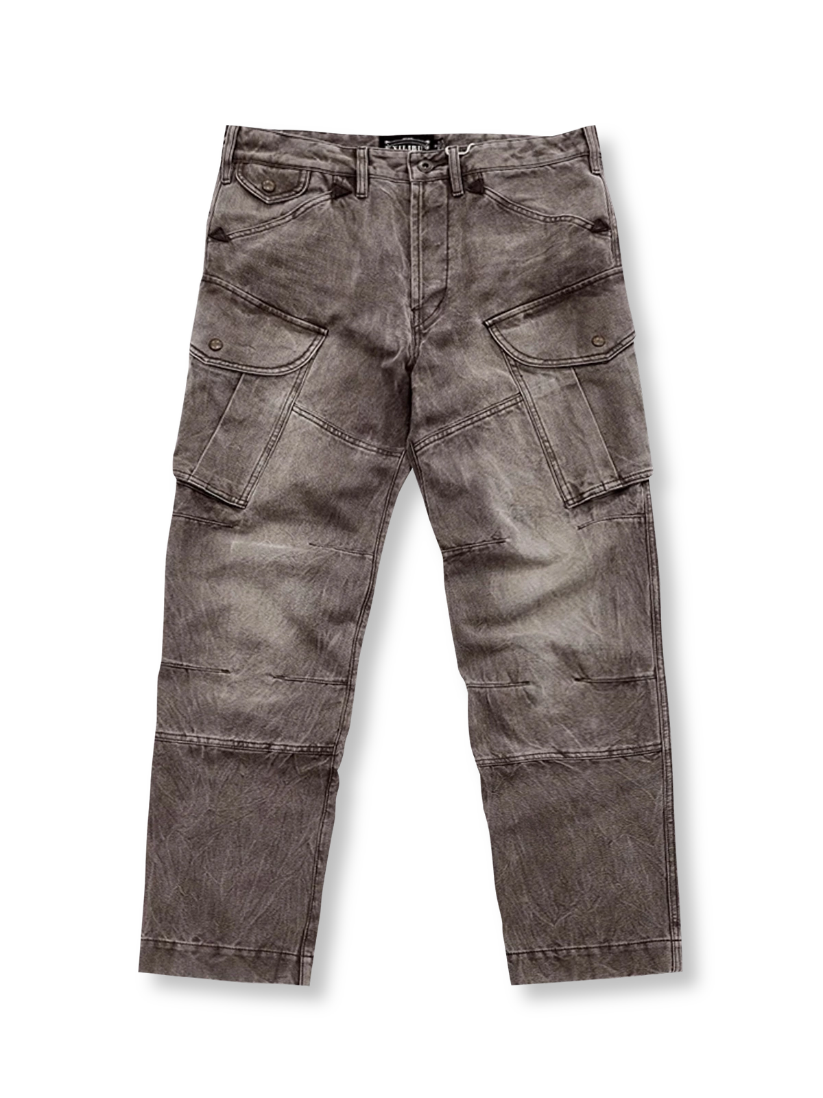ウォッシュ加工とレザーポケットが特徴のヘビーデューティライダーパンツ