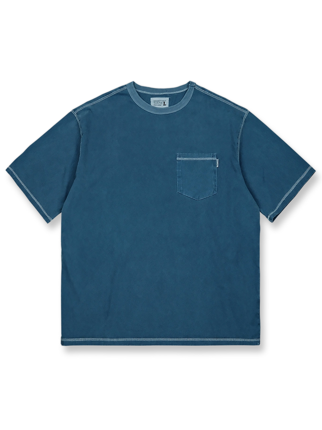 ガーメントダイと酵素ウォッシュ加工が施されたポケット付きヘビーウェイトコットン半袖Tシャツ