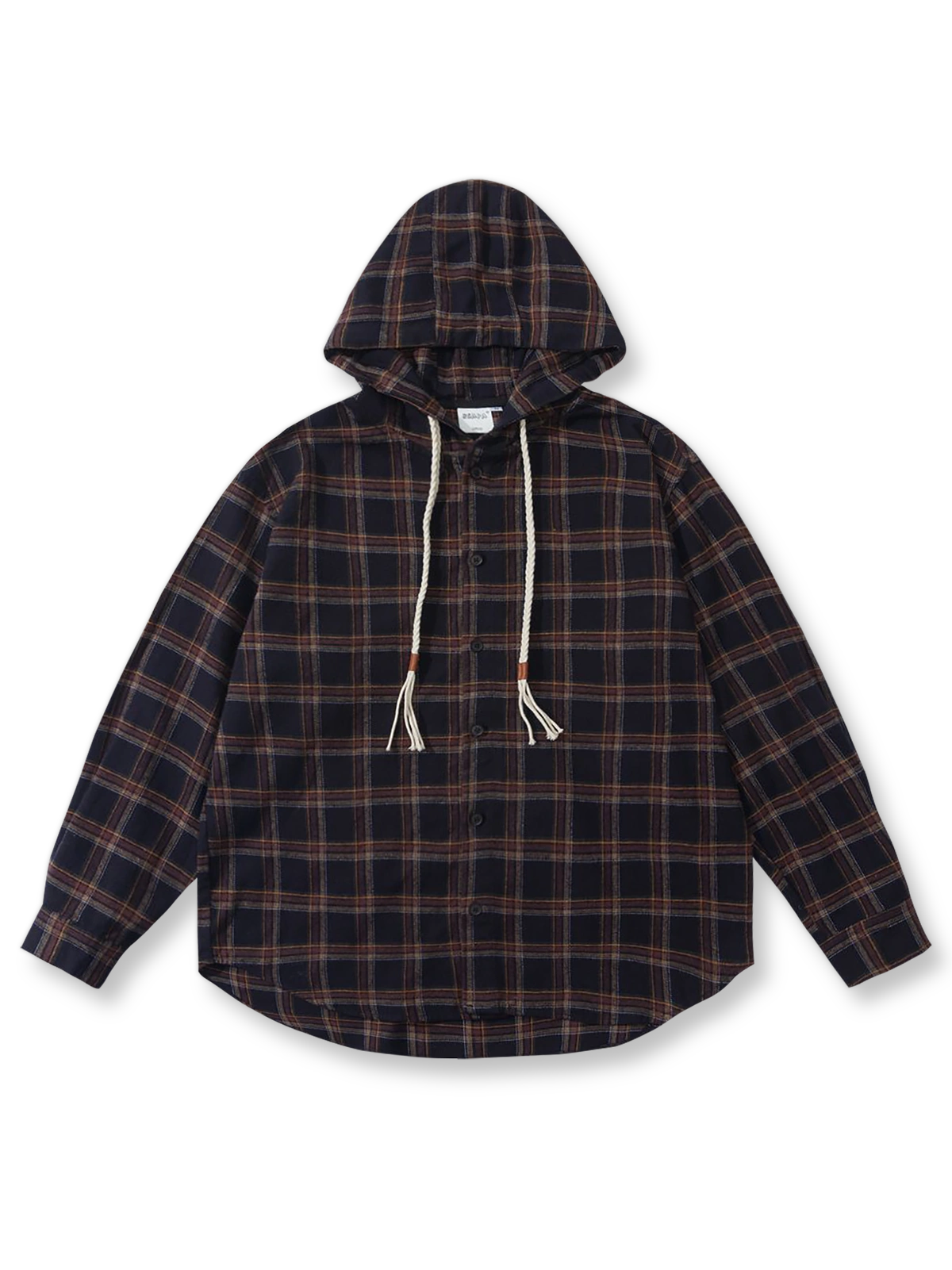 厚手フランネル素材のチェック柄フーディーシャツ