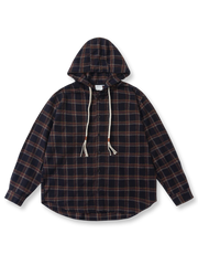 厚手フランネル素材のチェック柄フーディーシャツ