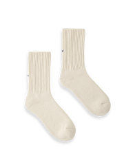 ヘビーゲージ刺繍入りニットクルーソックス三足セット — 「What’s Up」の文字刺繍がポイント。