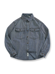 縦ストライプ柄の厚手デニムワークシャツジャケット。