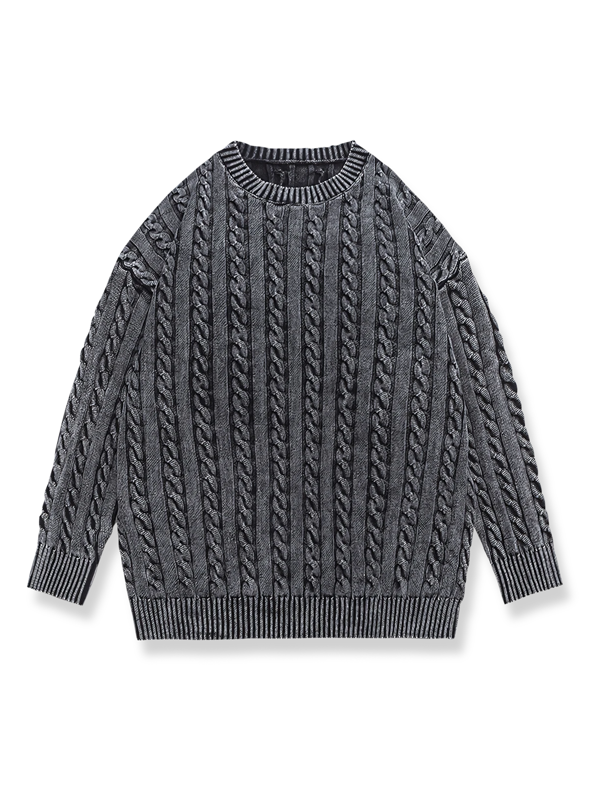 ヘビーウォッシュ加工ケーブル編みニットセーターの製品イメージ