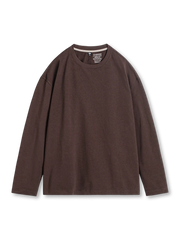 無地のヘビーウェイト長袖Tシャツ、クルーネック、リラックス寄りのシルエット