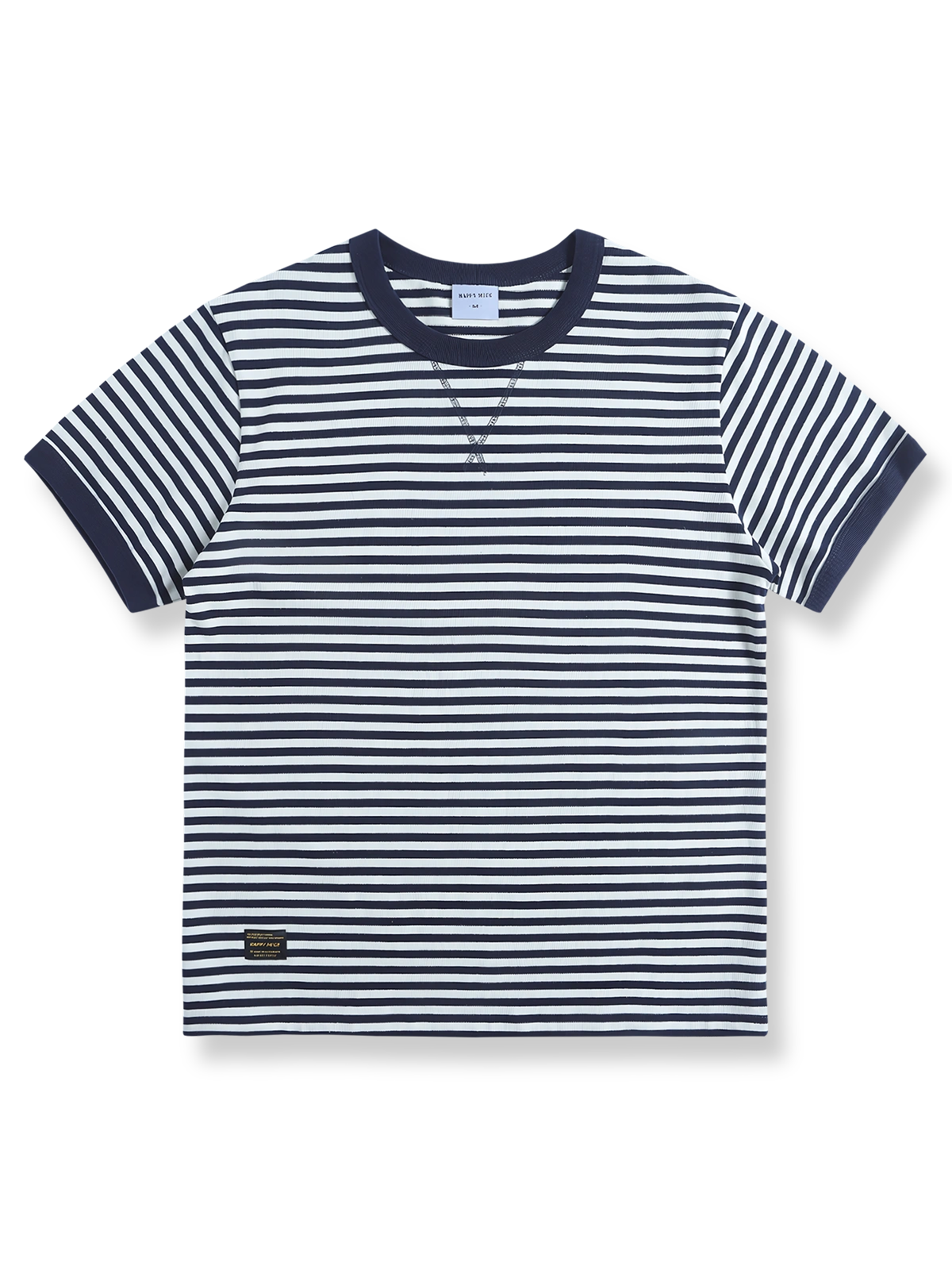 ブルー＆ホワイトのストライプが施されたセーラーデザインの半袖Tシャツ