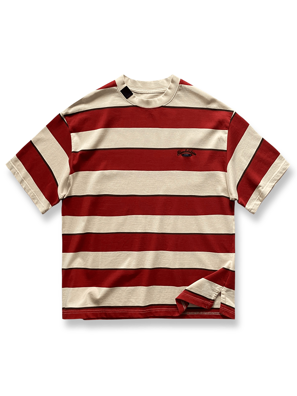 色織りストライプが施されたヘビーウェイトコットン半袖Tシャツ
