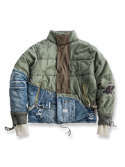 ダメージパッチと中綿入りデザインが特徴のヘビーウェイトデニムジャケット。