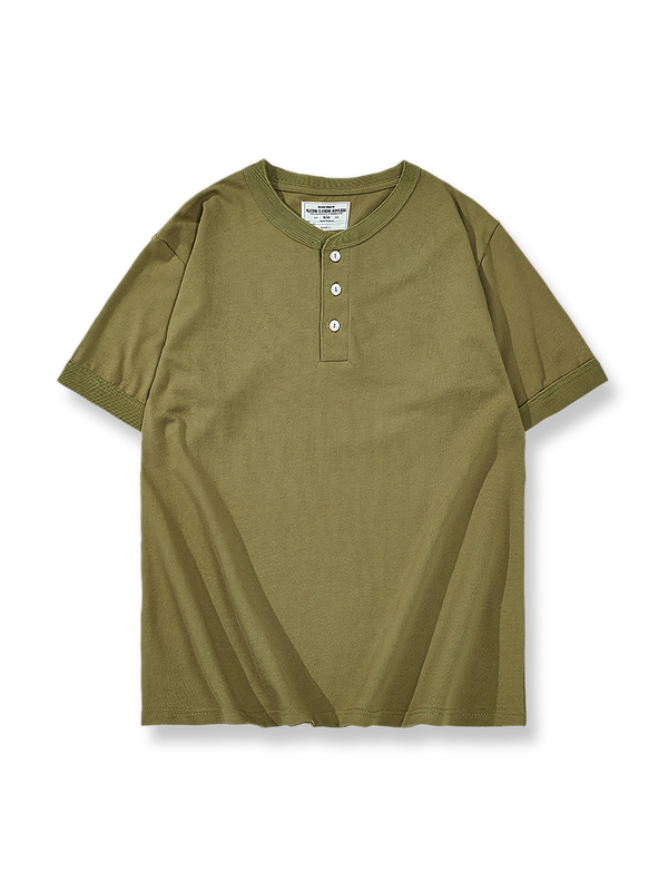 230gダブルヤーンコットンのヘビーウェイトヘンリーネック半袖Tシャツ