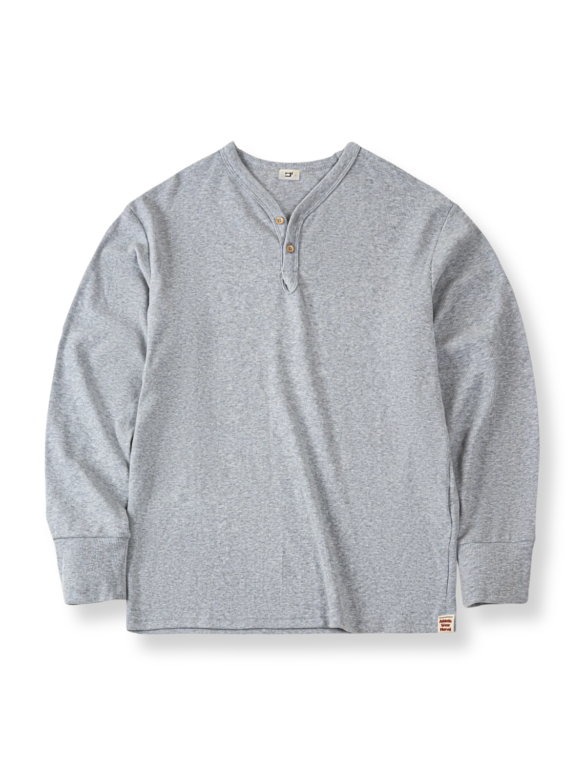 グレーのヘビーウェイト長袖ヘンリーシャツ