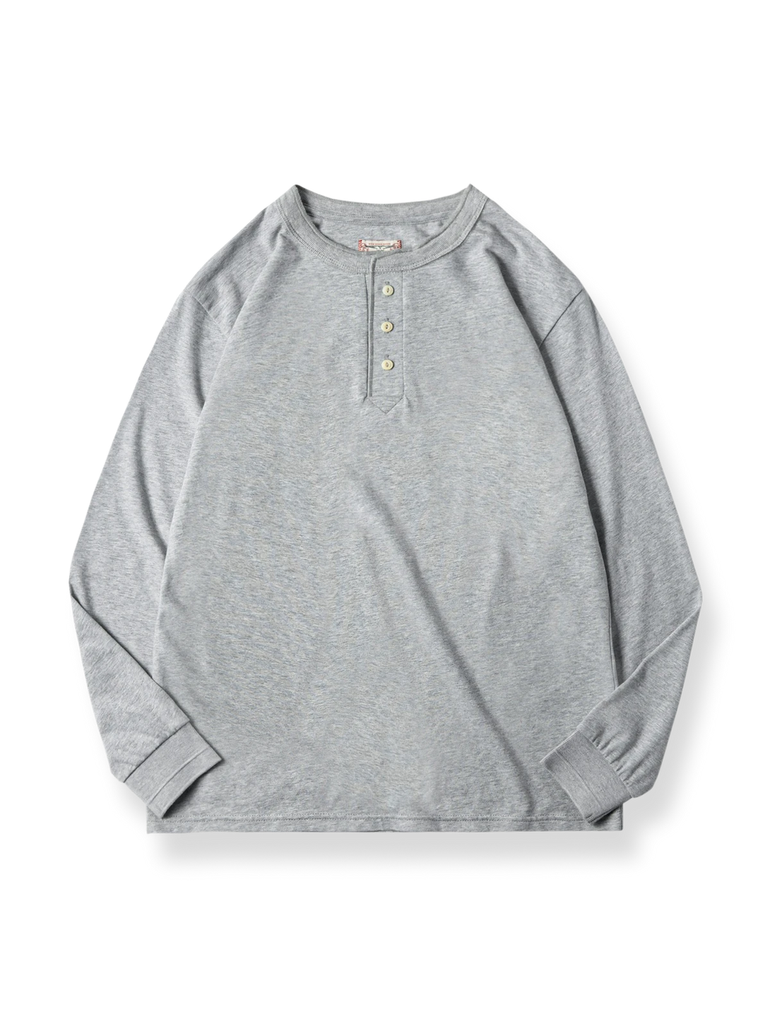 厚手コットンのルーズフィット長袖ヘンリーTシャツ