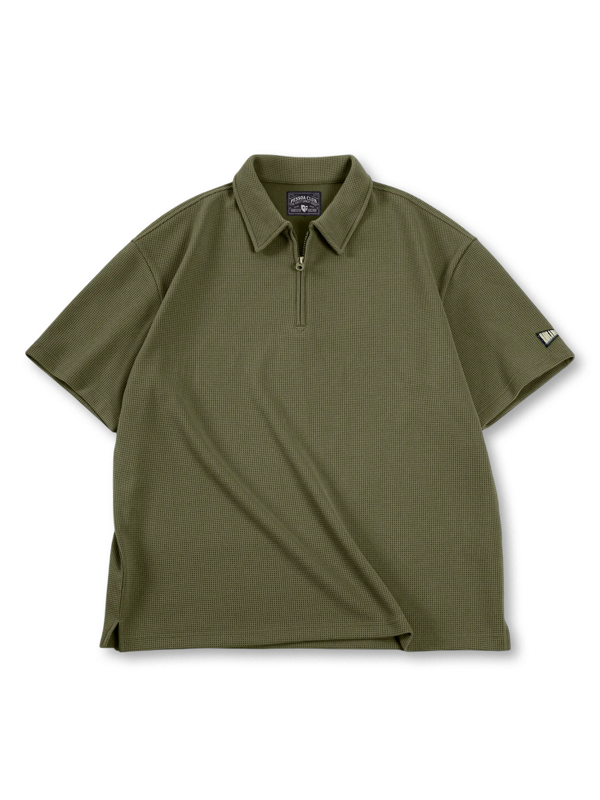 胸元ハーフジップとワッフル編みが映えるヘビーウェイトワッフルポロシャツ