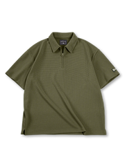 胸元ハーフジップとワッフル編みが映えるヘビーウェイトワッフルポロシャツ