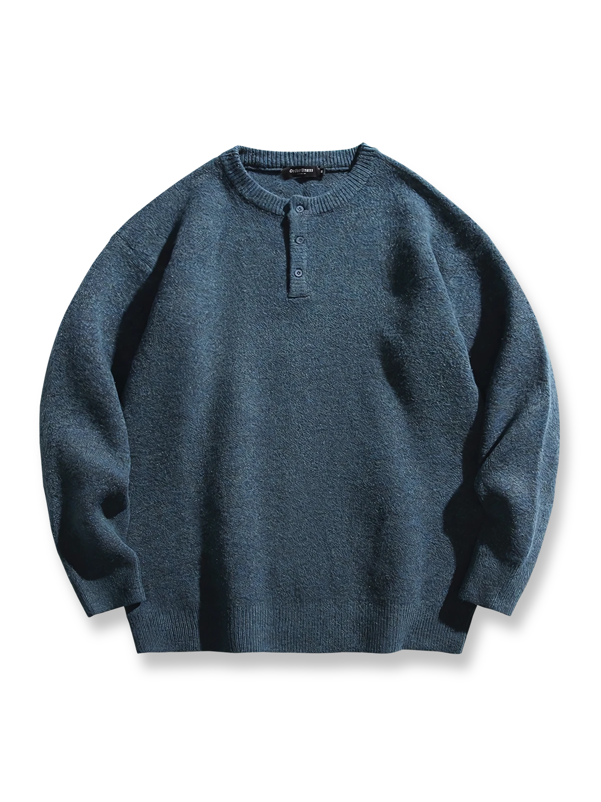 5色展開のヘンリーネックデザインニットセーター、柔らかく通気性の良い混紡素材で快適な着心地