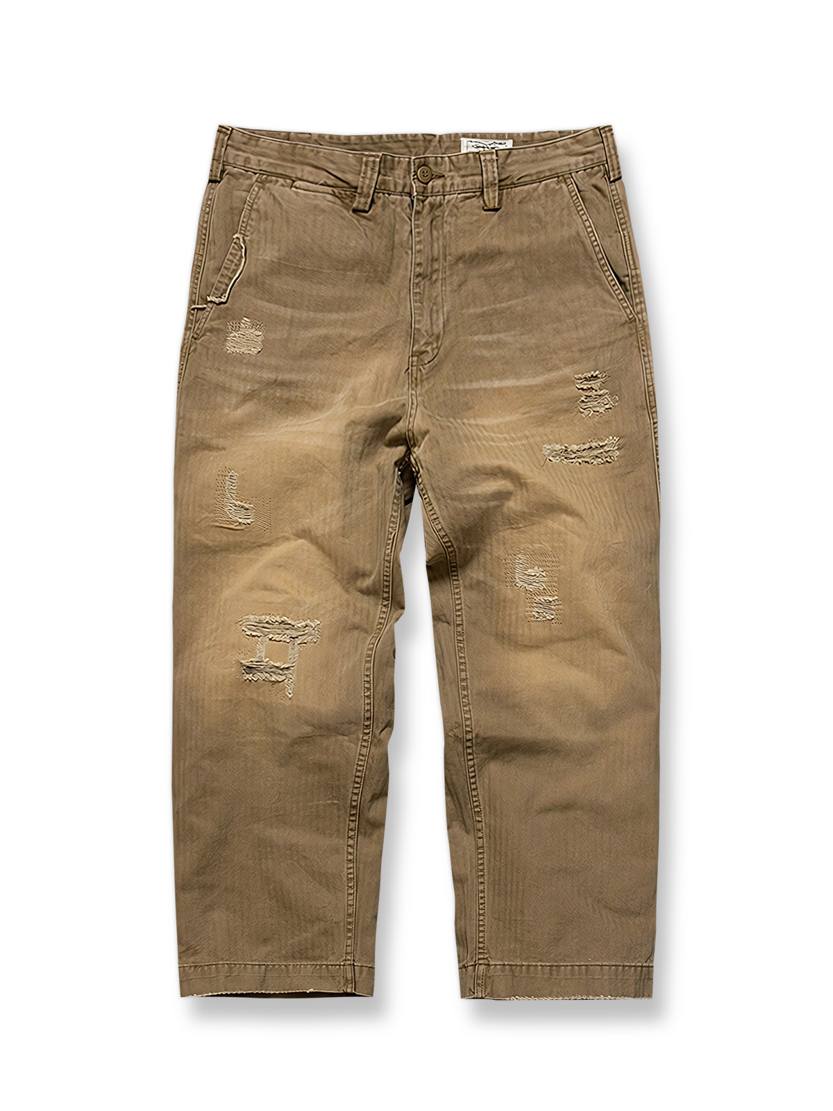 ヘリンボーン生地のヴィンテージダメージワークパンツ