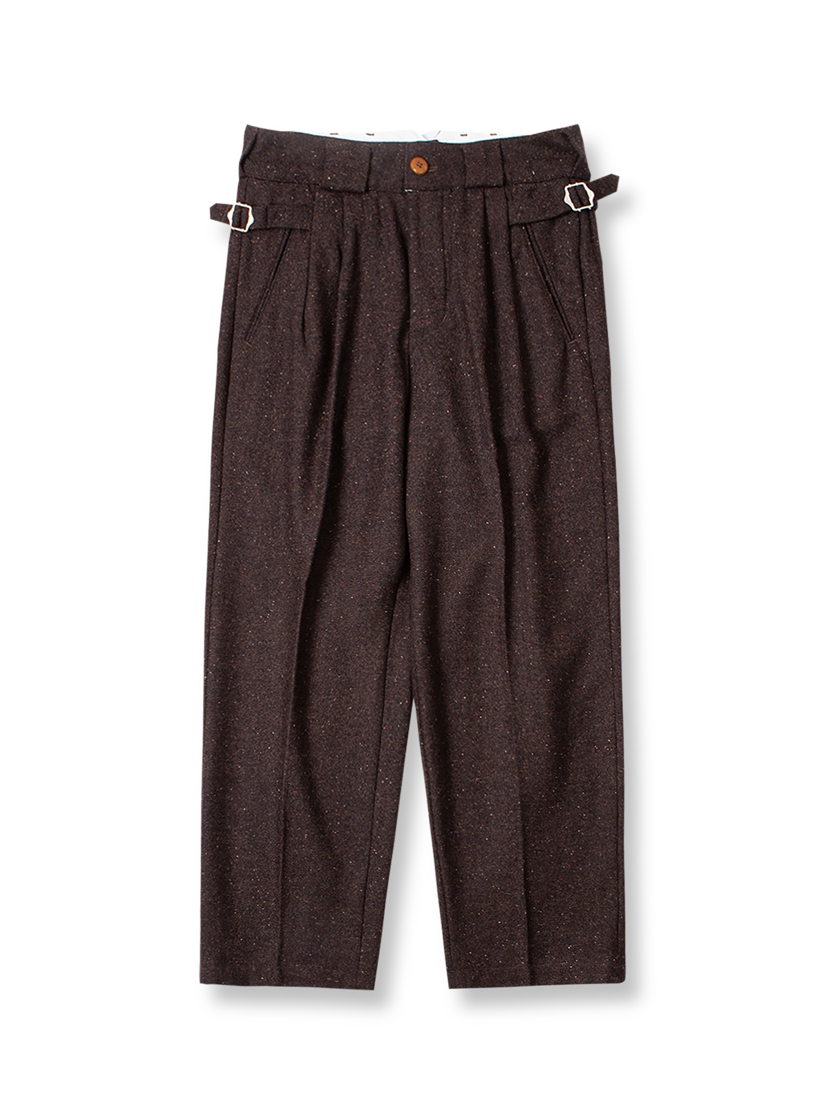ヘリンボーン柄ダブルプリーツストレートトラウザー
