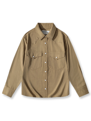 ヘリンボーン織り素材のエンジニアワークウェア風長袖シャツ