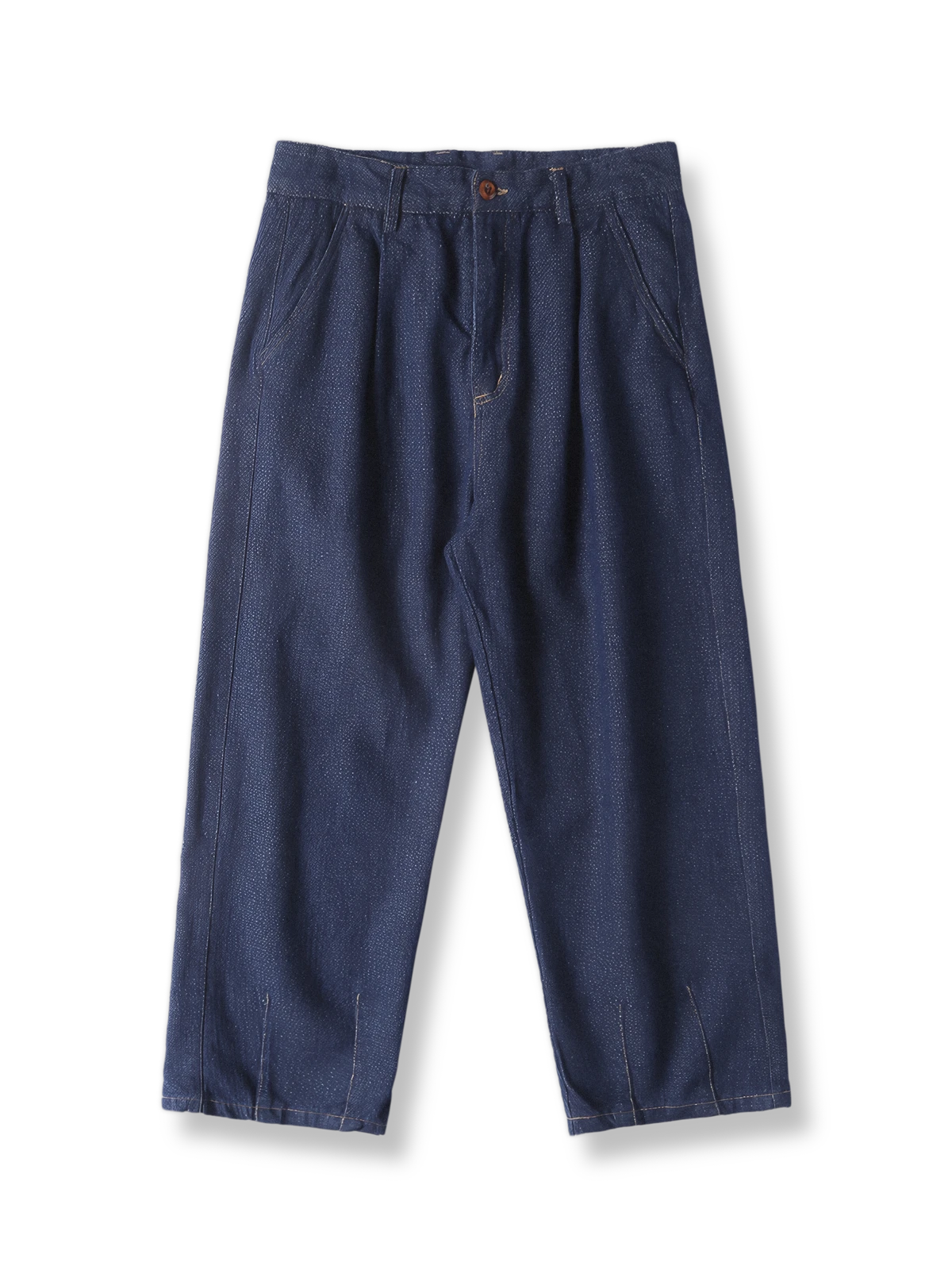  ヘリンボーン織りのワイドレッグデニムパンツ