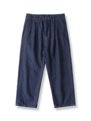  ヘリンボーン織りのワイドレッグデニムパンツ