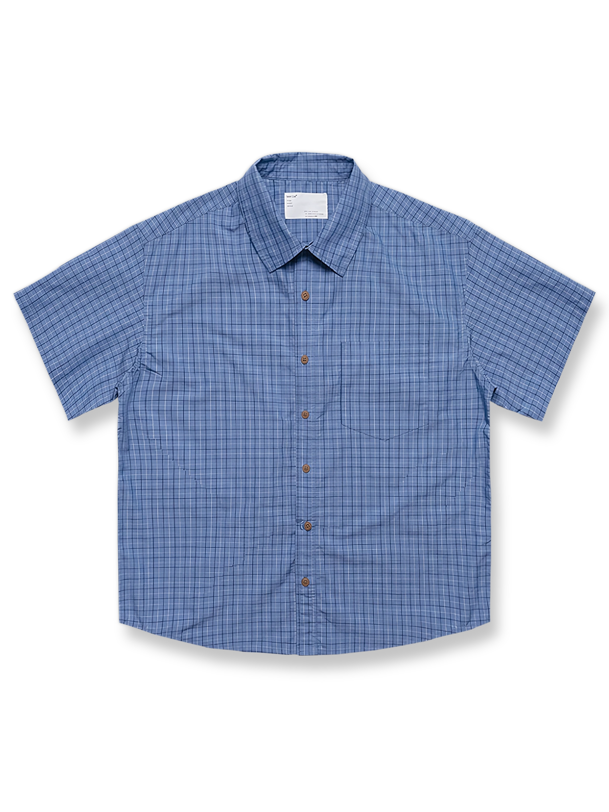 高密度チェック柄のオーバーサイズ半袖シャツ。