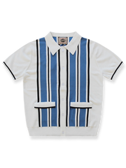 高密度コットン素材のストライプ半袖ポロシャツ