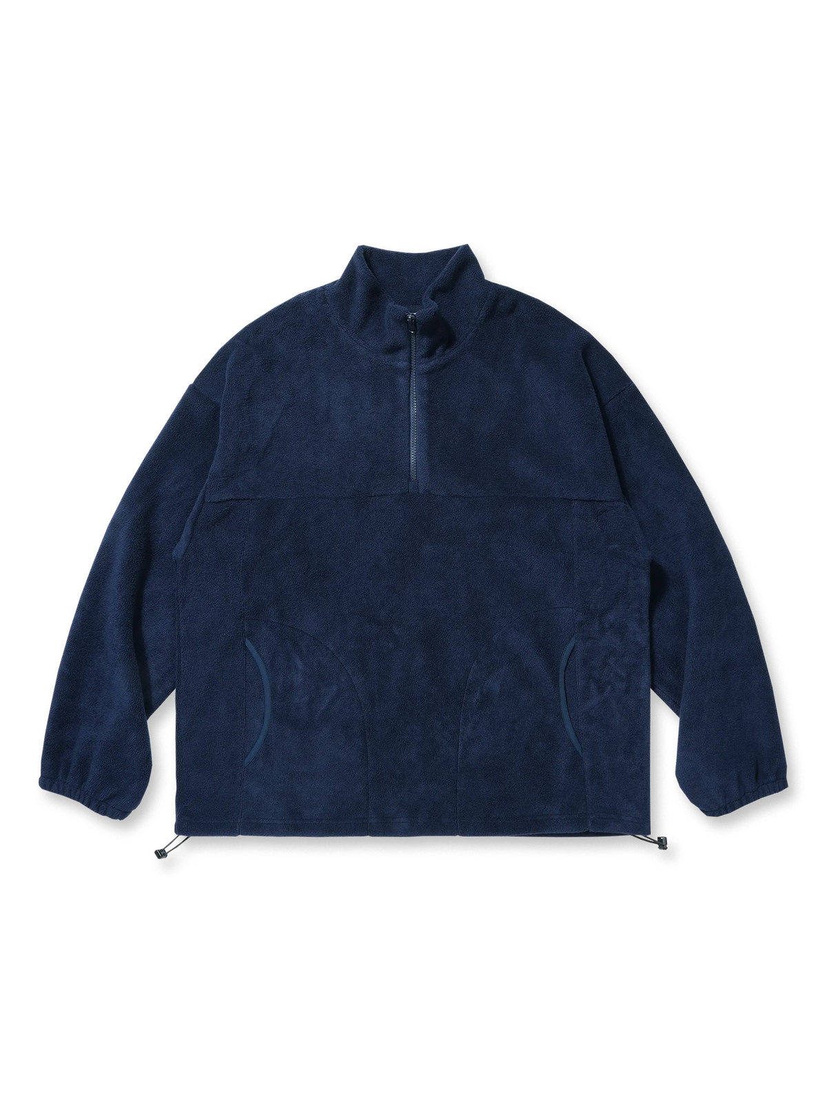 軽量で暖かく通気性に優れたハイネック半開襟ジッパーフリーススウェット、袖口のゴム入りデザインと調節可能な裾ドローコード付きで防風性と快適な着心地を実現