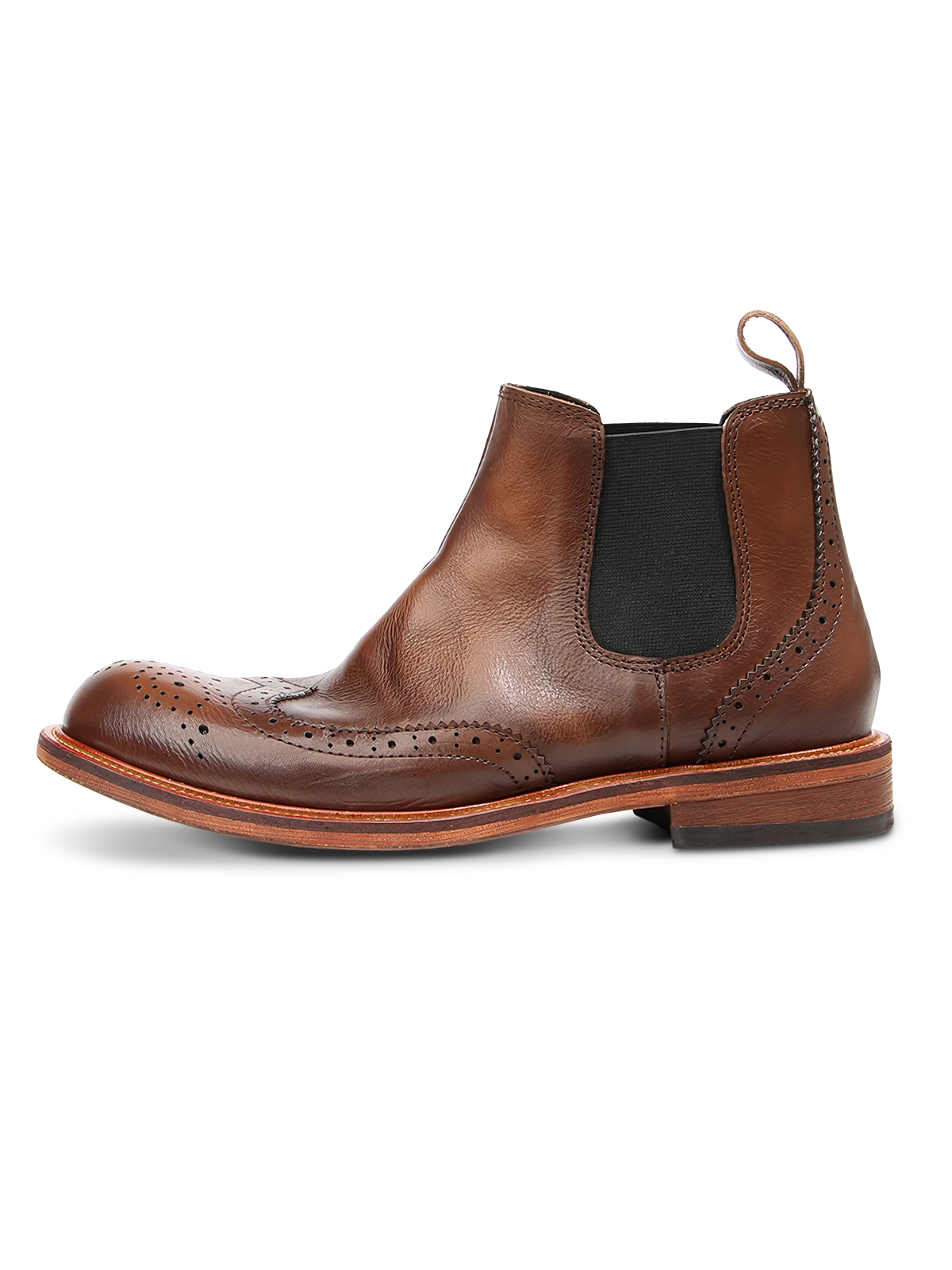 ブローグ彫刻入りハイカットウエスタンブーツ