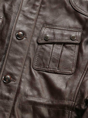 ベルト付き スタンドカラー レザージャケット