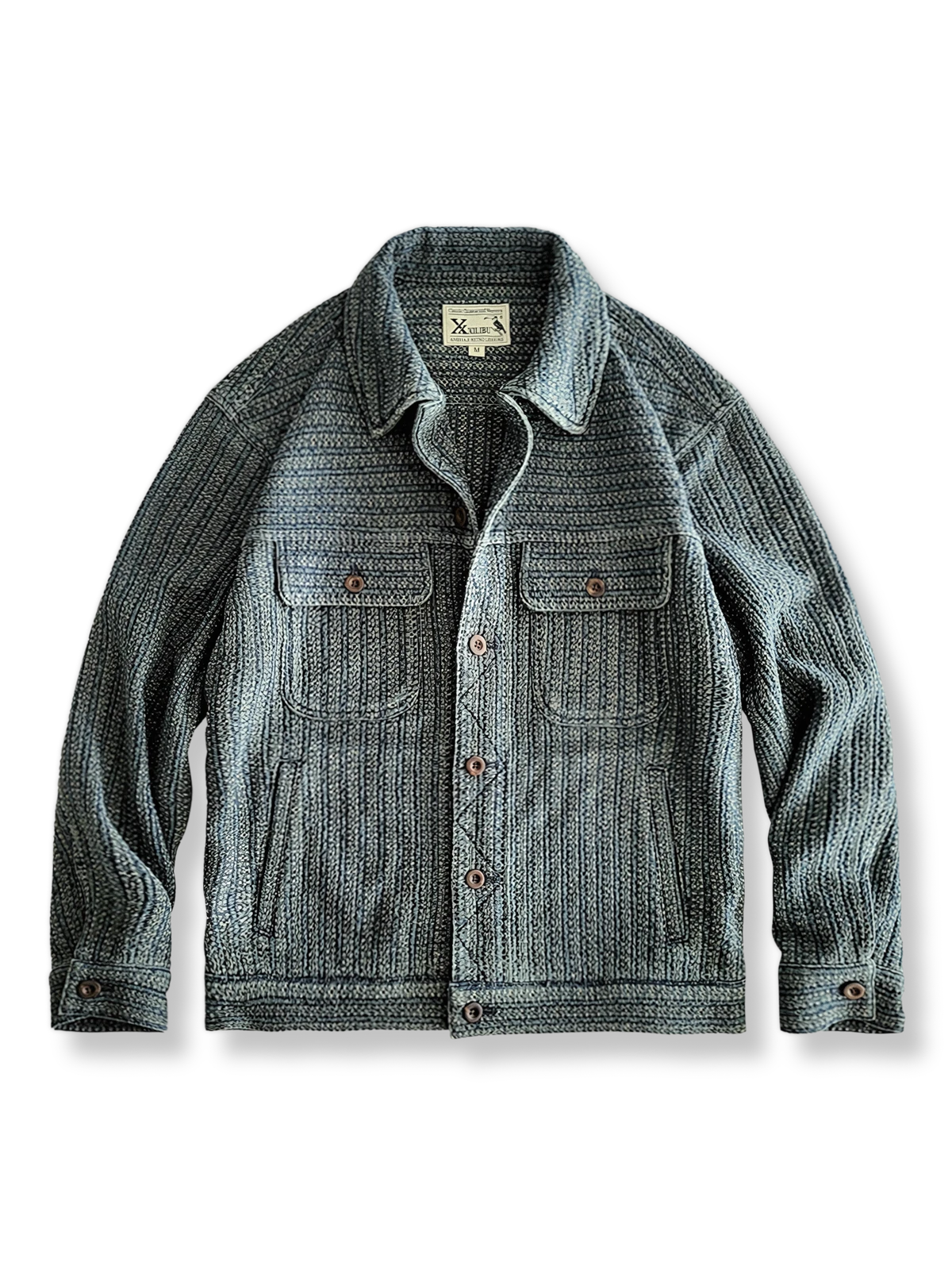 ハニカムストライプジャカードが特徴のデニムジャケット。