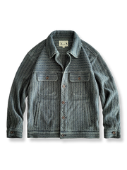 ハニカムストライプジャカードが特徴のデニムジャケット。