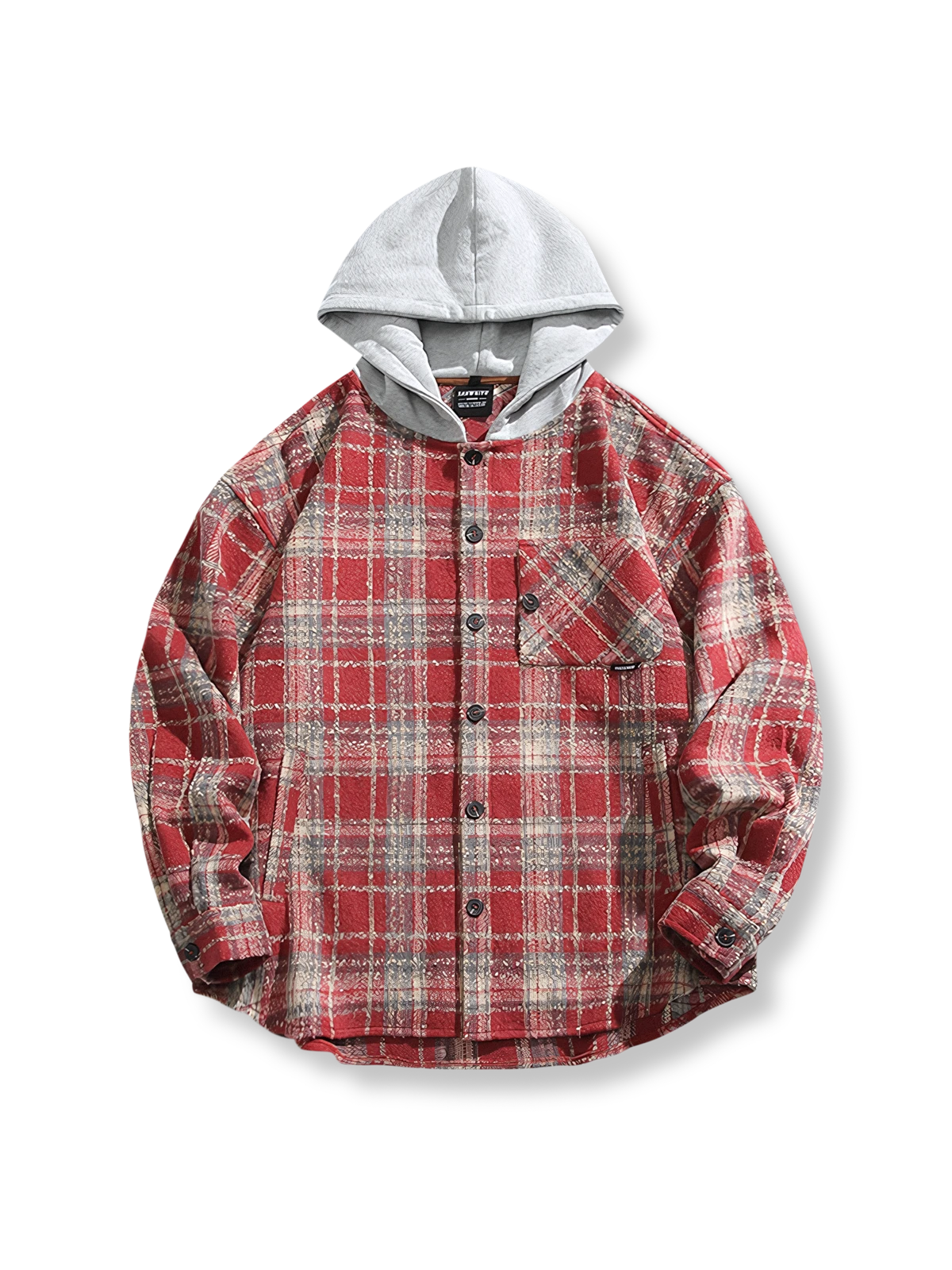 ニット素材のチェック柄フード付きジャケット