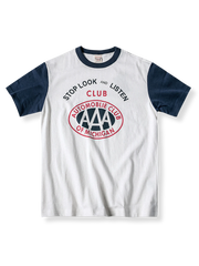 ホットロッド文化を表現したラグランスリーブTシャツ タイプAはAAAクラブ、タイプBはスパークプラグデザイン。