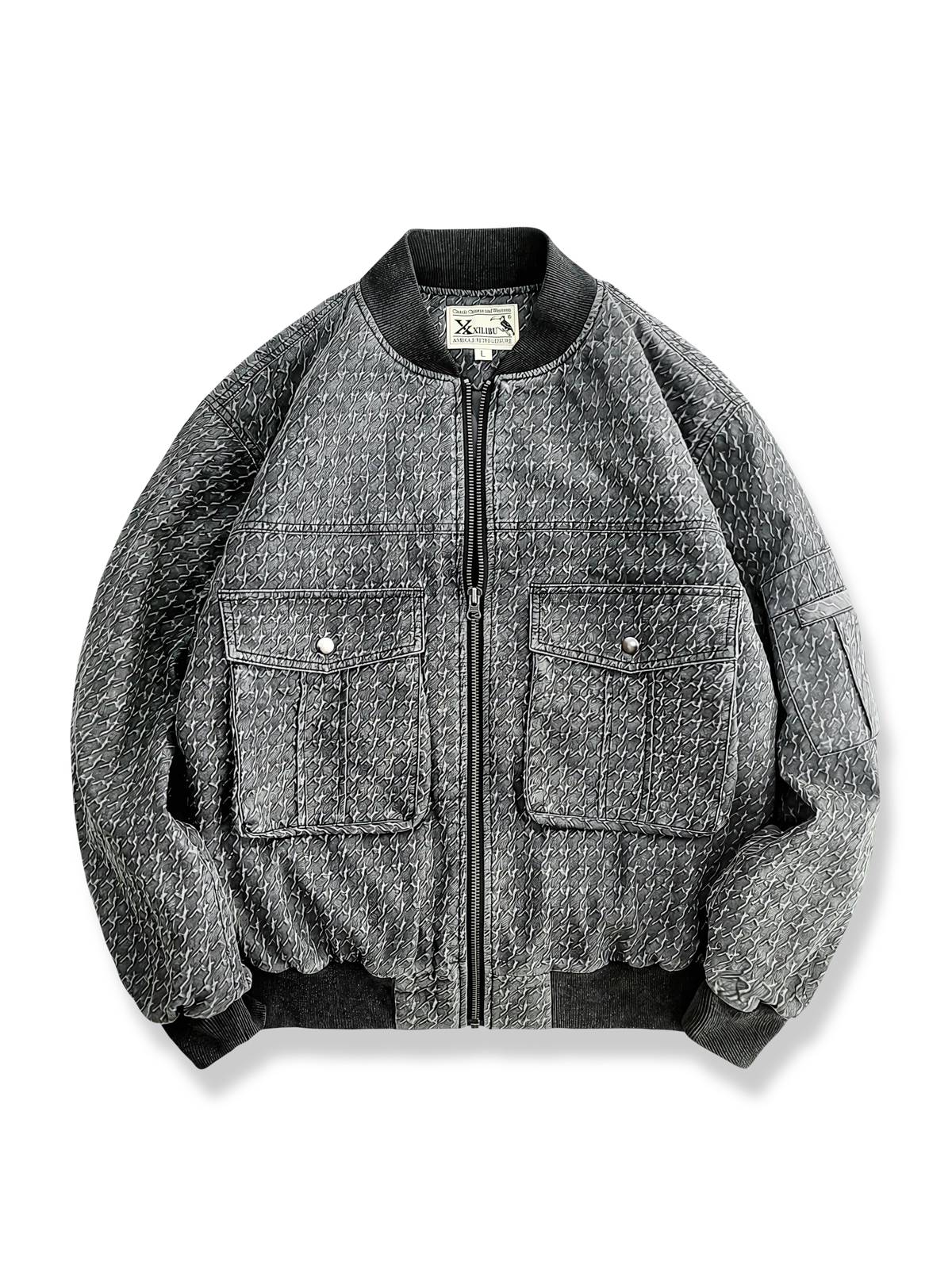 ハウンドトゥース柄の中綿ジャケット