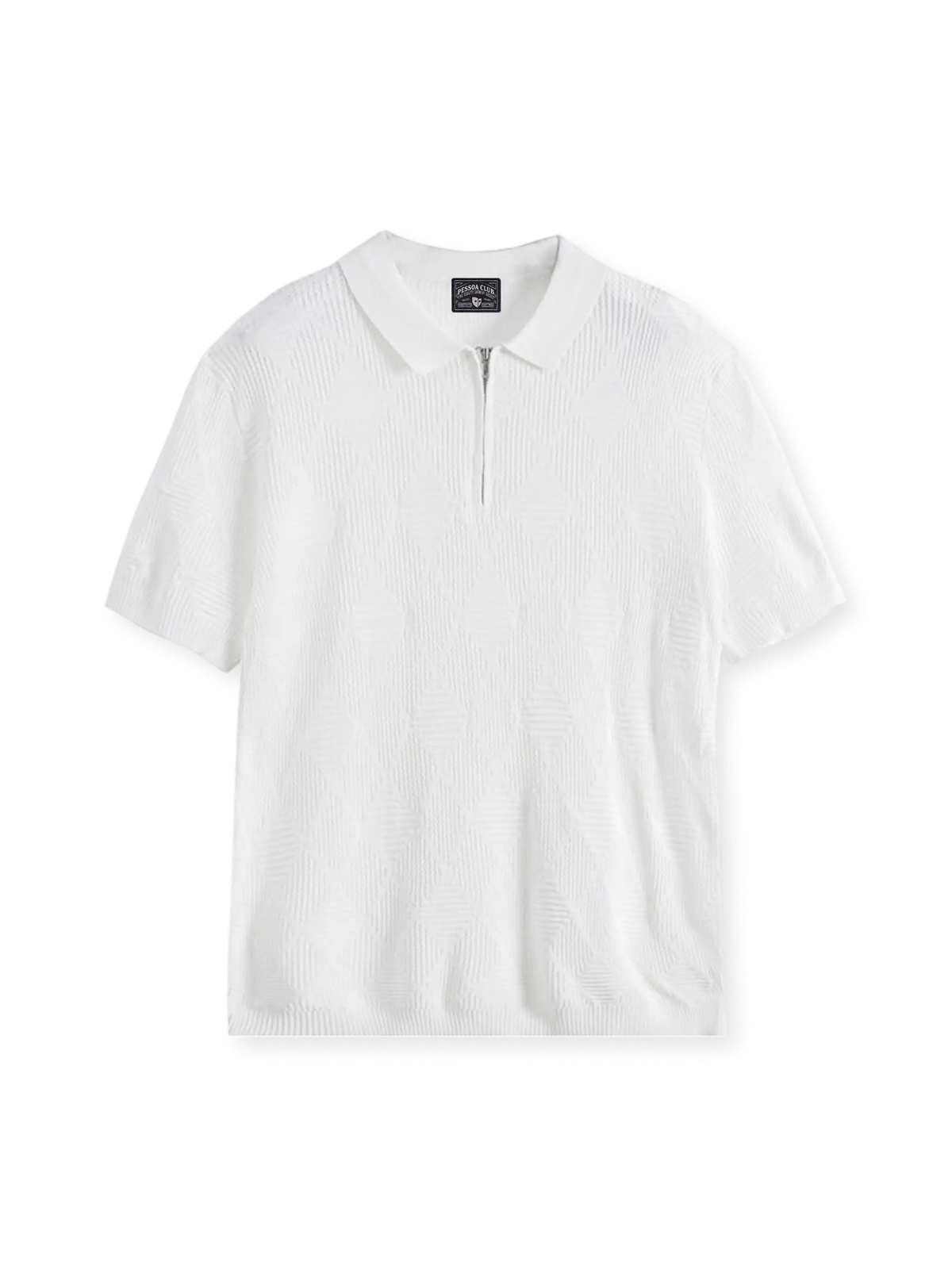 ダイヤモンドテクスチャーとジップ開閉衿が映えるアイスシルクニットポロシャツ