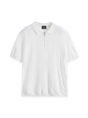 ダイヤモンドテクスチャーとジップ開閉衿が映えるアイスシルクニットポロシャツ