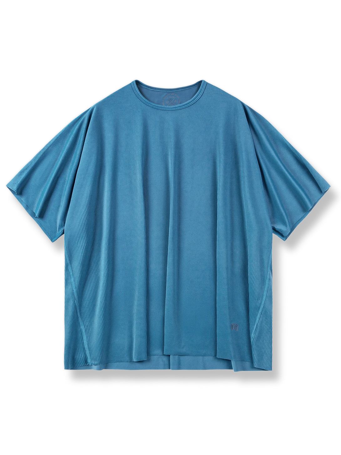 アイスシルクニット素材の縦縞リブ入りオフショルダー半袖Tシャツ