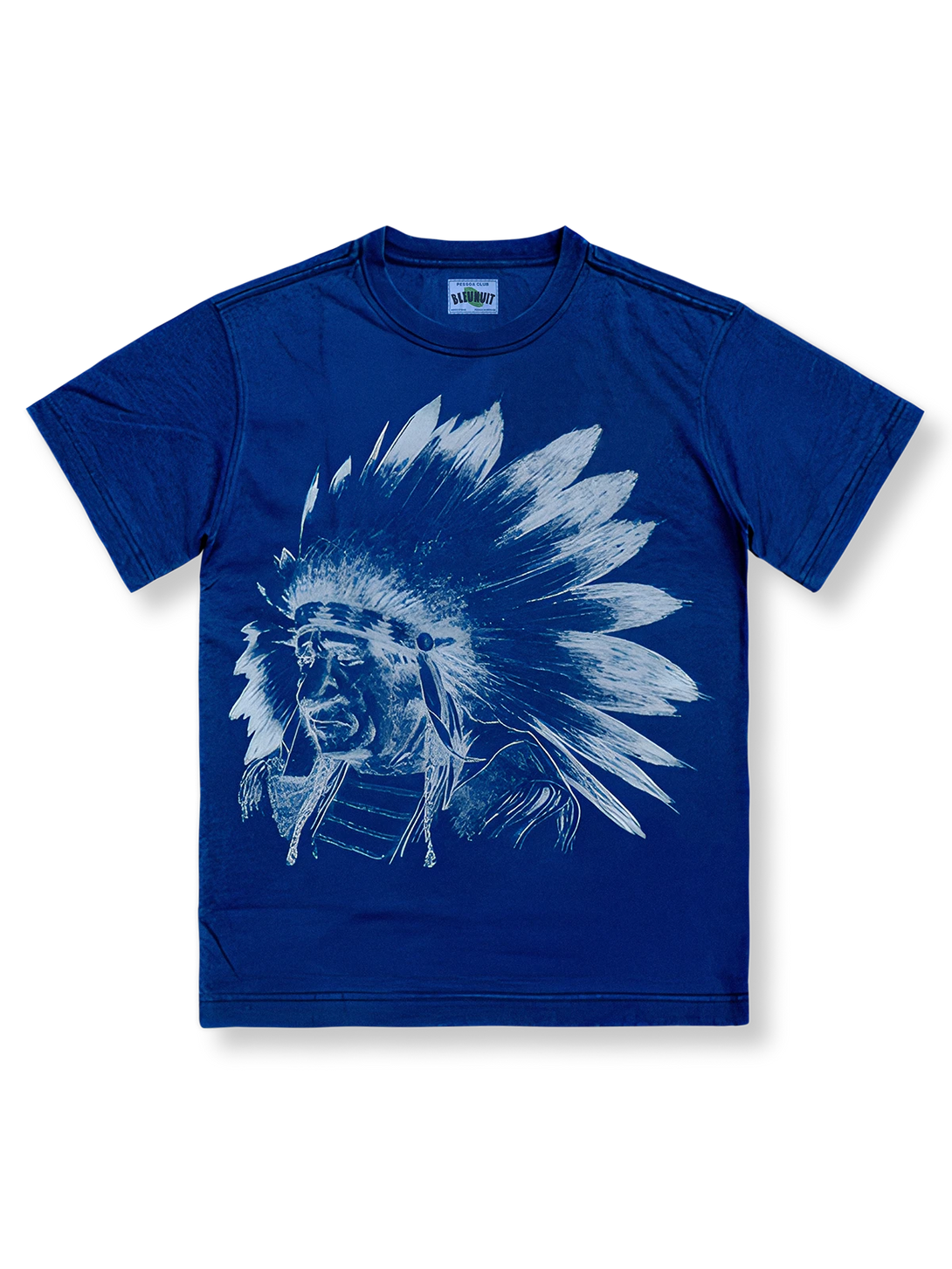 インディアンチーフ柄のコットン半袖Tシャツ。
