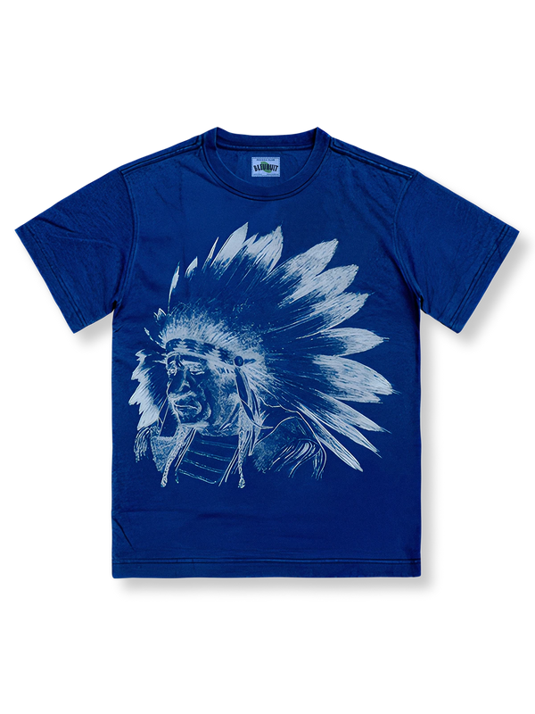 インディアンチーフ柄のコットン半袖Tシャツ。