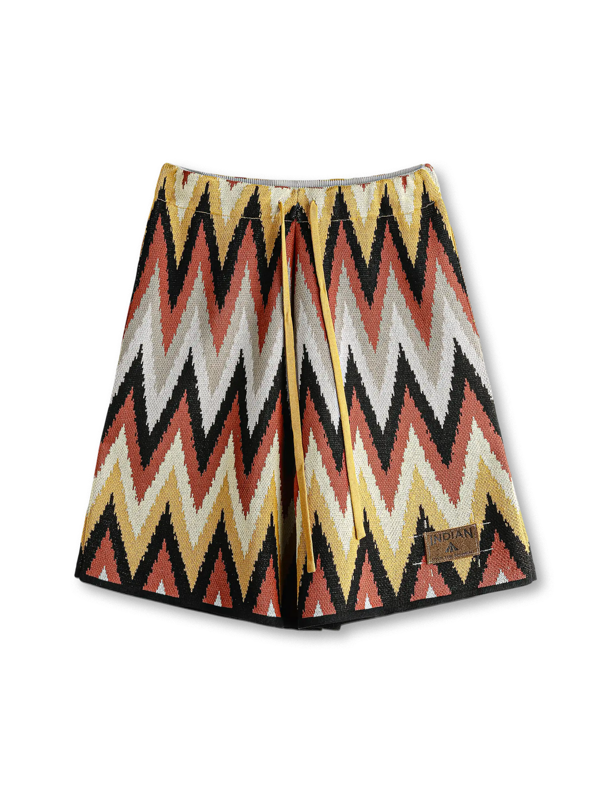 ナバホ族伝統のジグザグ柄を編み込んだ重厚な粘纤ナイロン混紡ショーツ