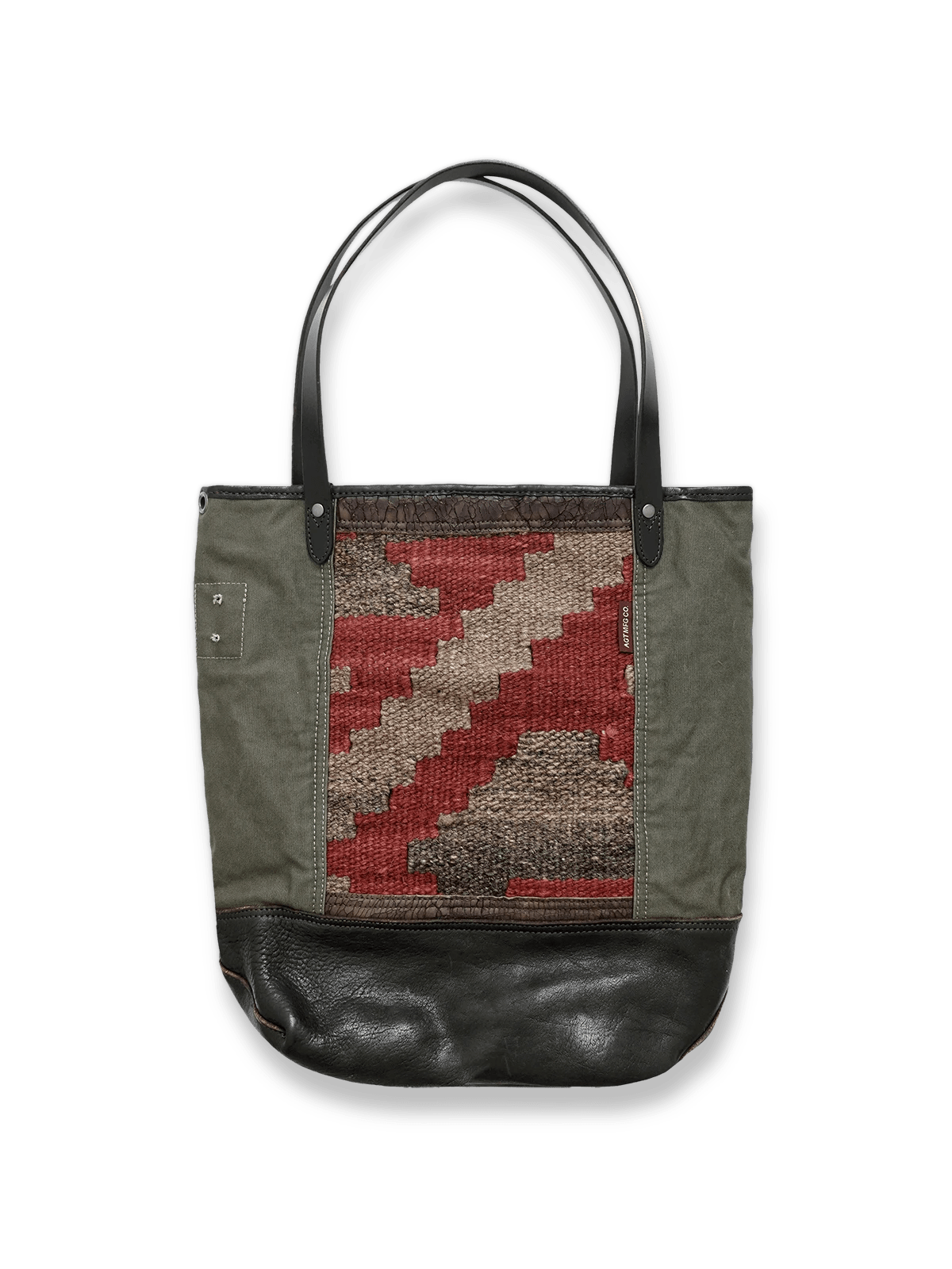 インディアンラグ柄とレザーコンビのヴィンテージキャンバストートバッグ。