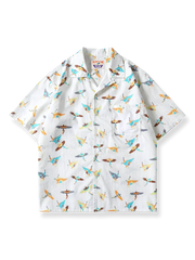 サンダーバード柄をキューバンカラーで表現した純綿半袖シャツ