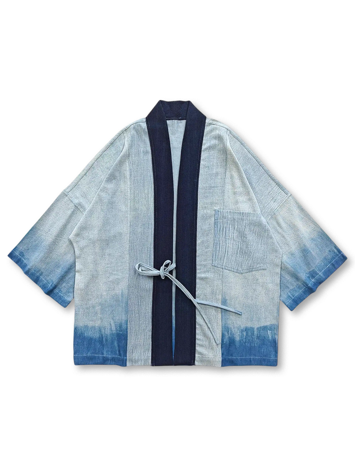 メンズ 藍染 グラデーション デニムはんてんシャツ 薄手 和風 東洋デザイン