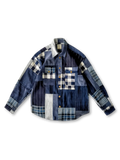 藍染 古布パッチワーク 長袖シャツ メンズ ハンドメイド ヴィンテージ