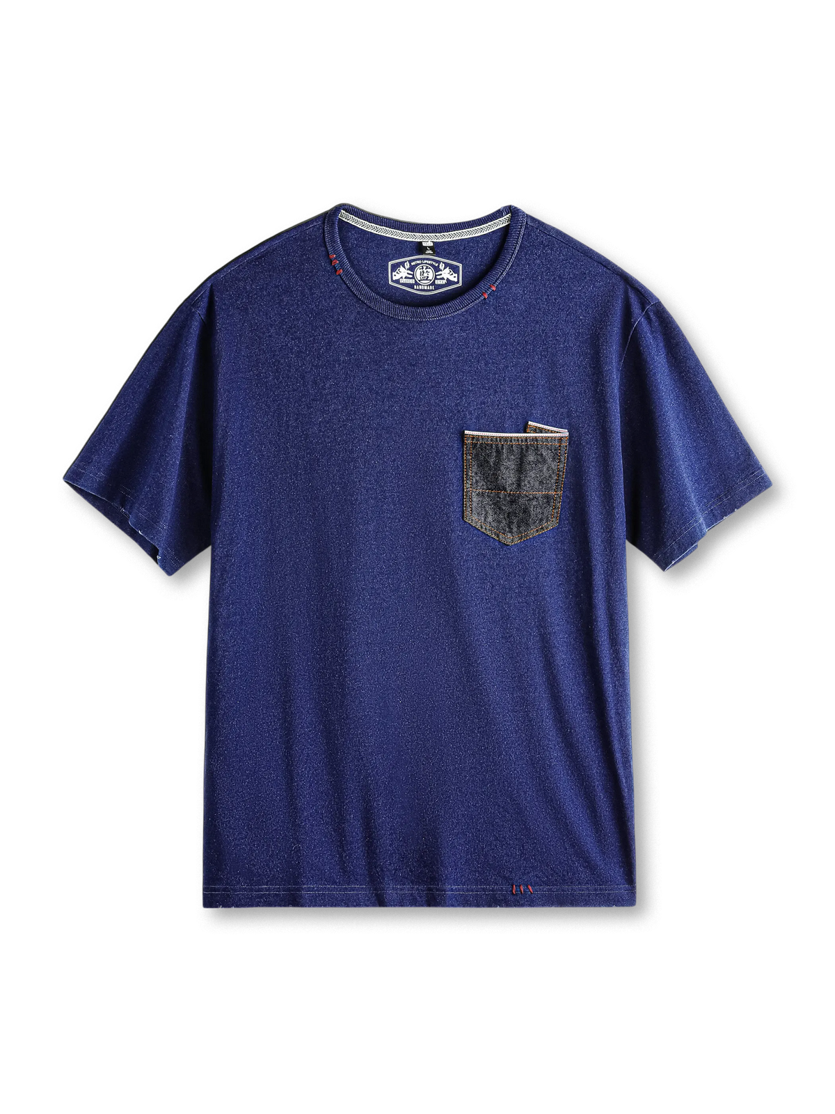 伝統的藍染めと赤耳セルビッジポケットが特徴のインディゴデニムポケットTシャツ