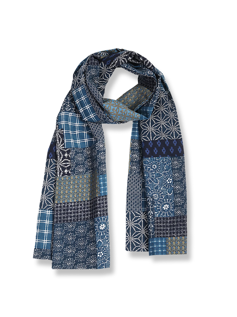 インディゴ染め コットンリネン混紡マフラー -PESSOA CLUB