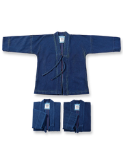 15オンス定織り生地の藍染めはんてん。伝統染色と豊かなグラデーションが魅力の重厚な冬用アイテム。