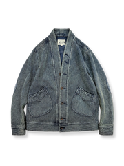 藍染めと抜染加工を施した剣道着風ルーズフィットカーディガンはんてん